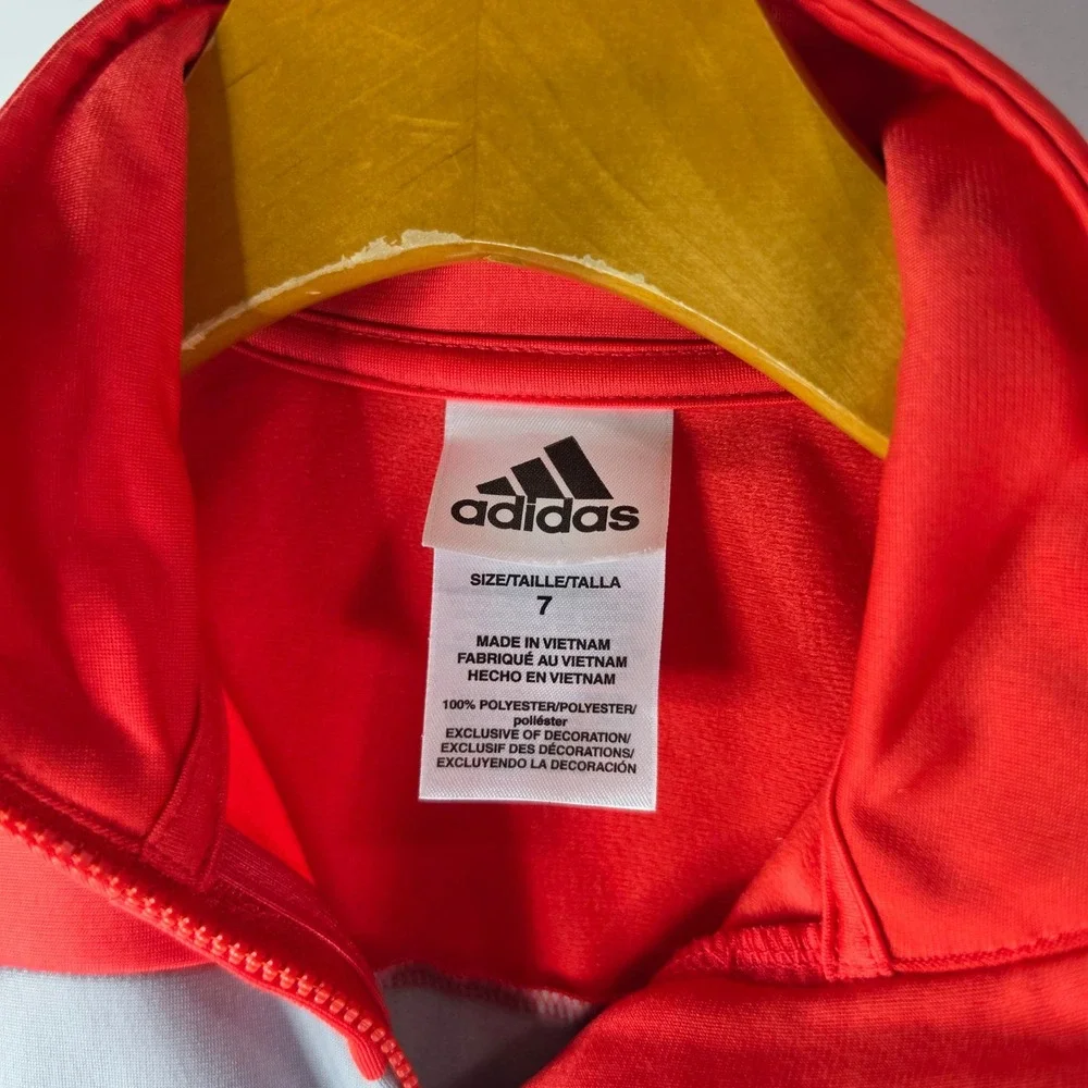 Adidas Boys Size 7 Colorblock Track Jacket Full Zip Red Grey Navy Blue Sweatshrt